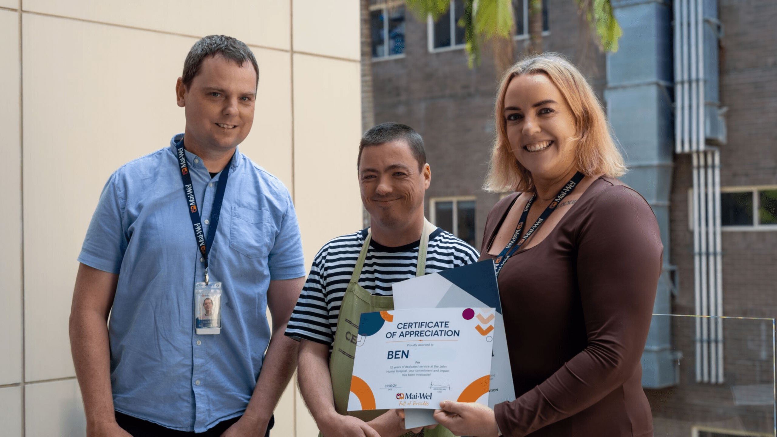 Ben Presented with a Certificate