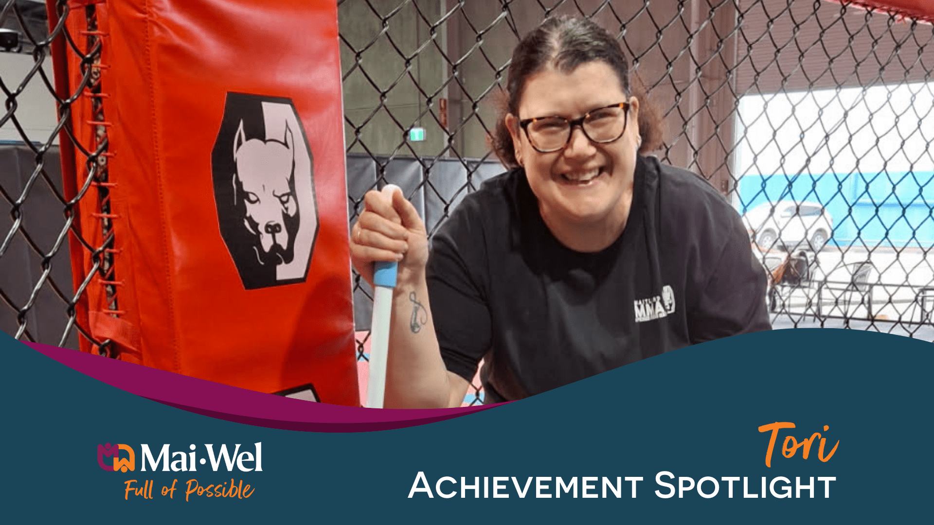 Tori cleaning a boxing ring at MMA & Premier Fitness Centre