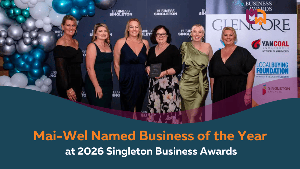 Mai-Wel team members holding their award at the 2026 Singleton Business Awards, named Business of the Year.